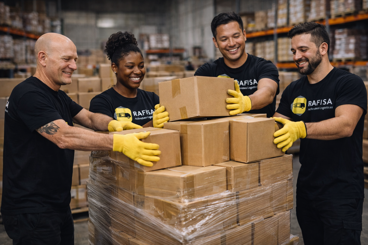 Equipe Rafisa Log descarregando caminhão na doca